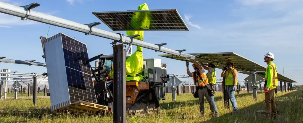 workers on a solar construction project
