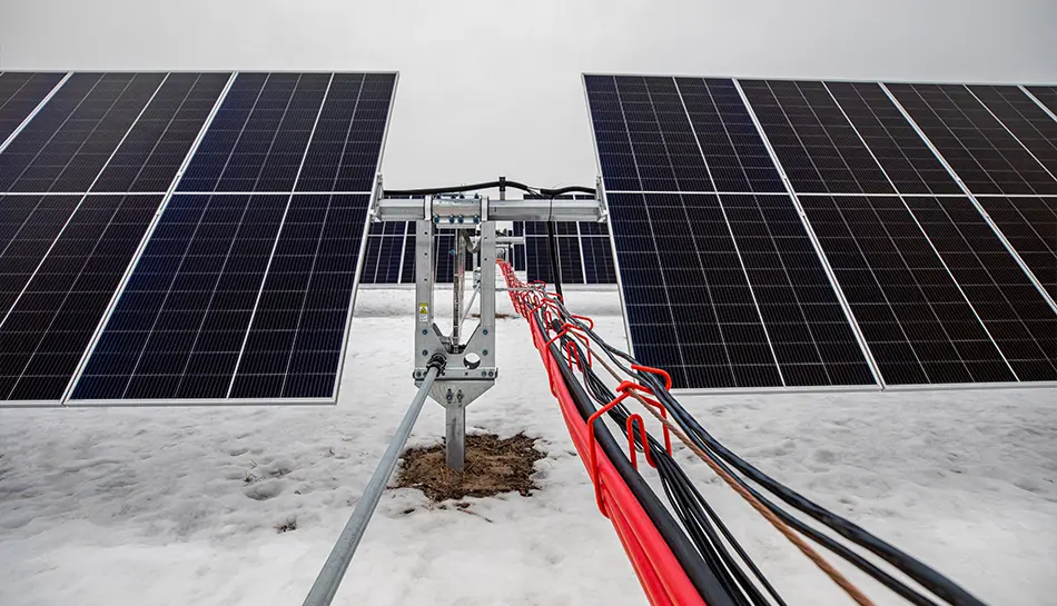 solar panels in place with cabling buildout in progress