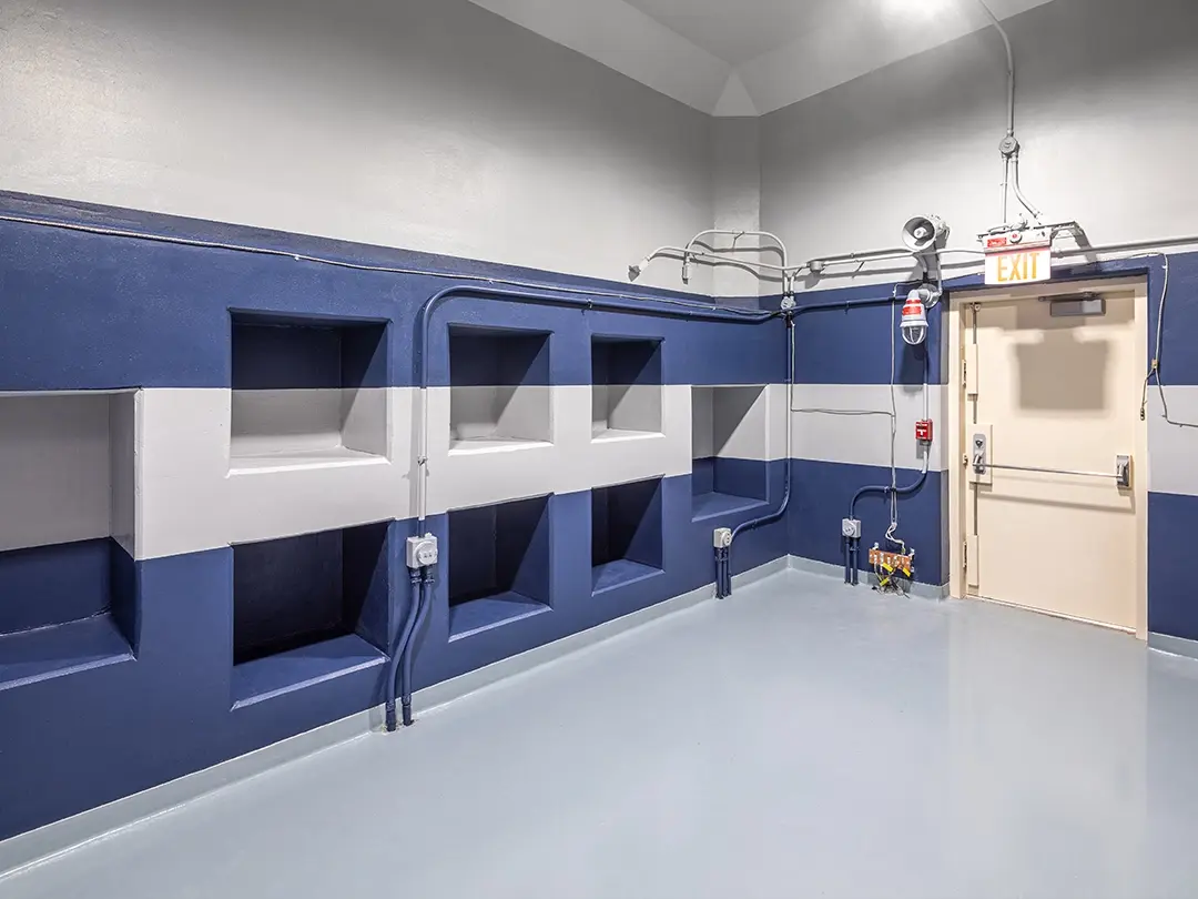 room interior with block shelving for munitions storage