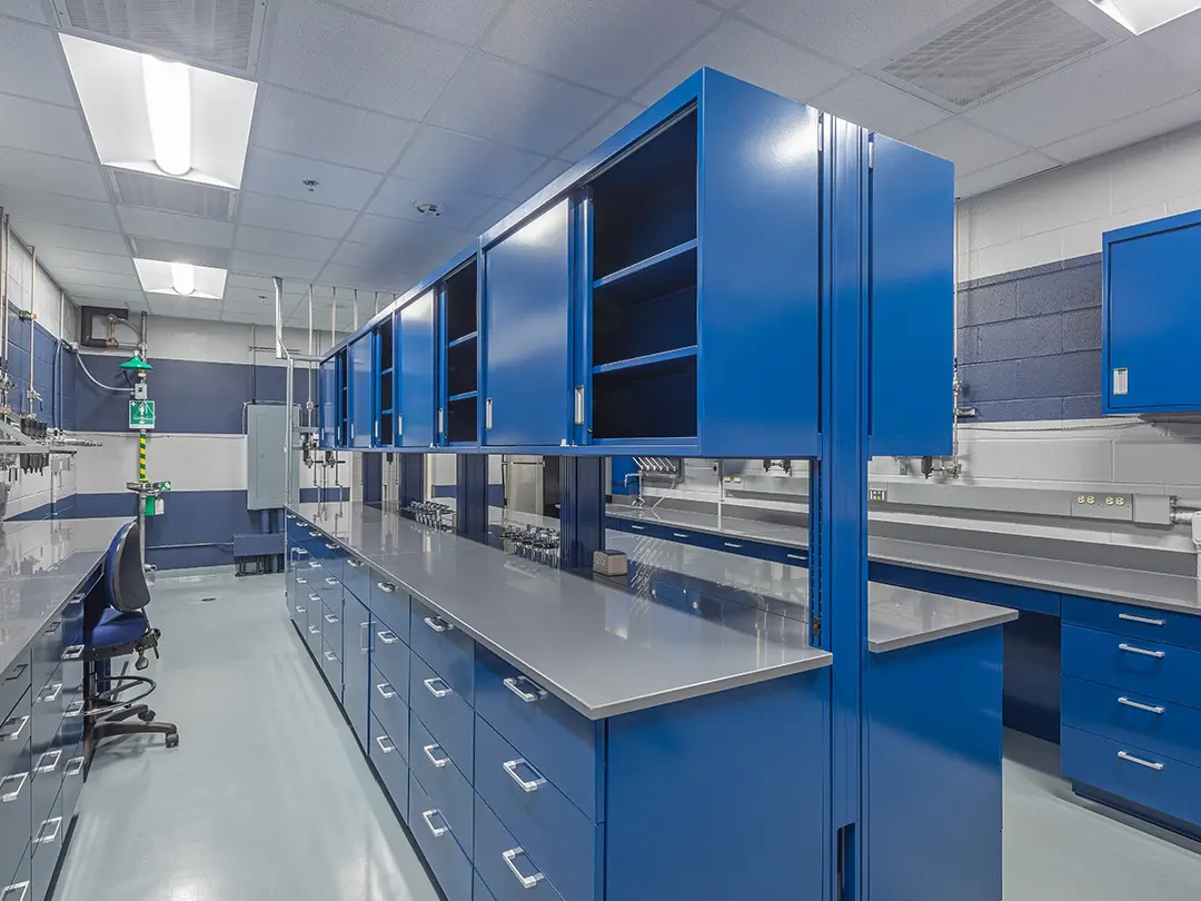 laboratory workroom with overhead storage