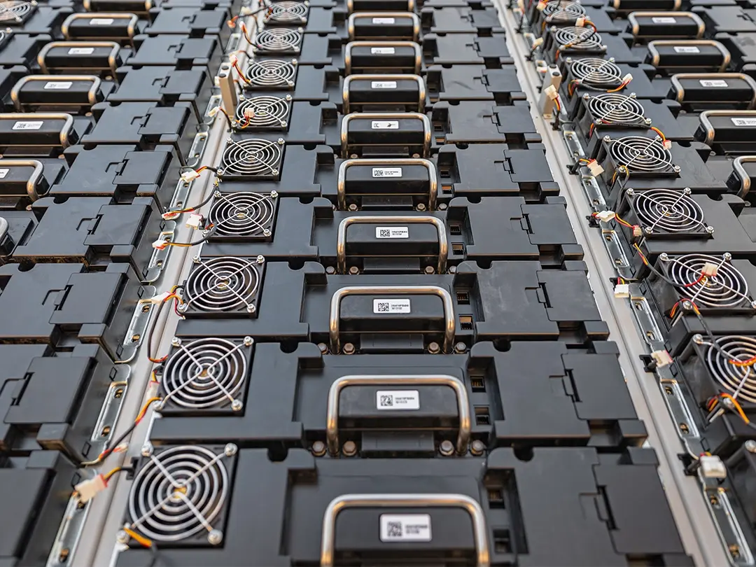 close-up view of battery racks