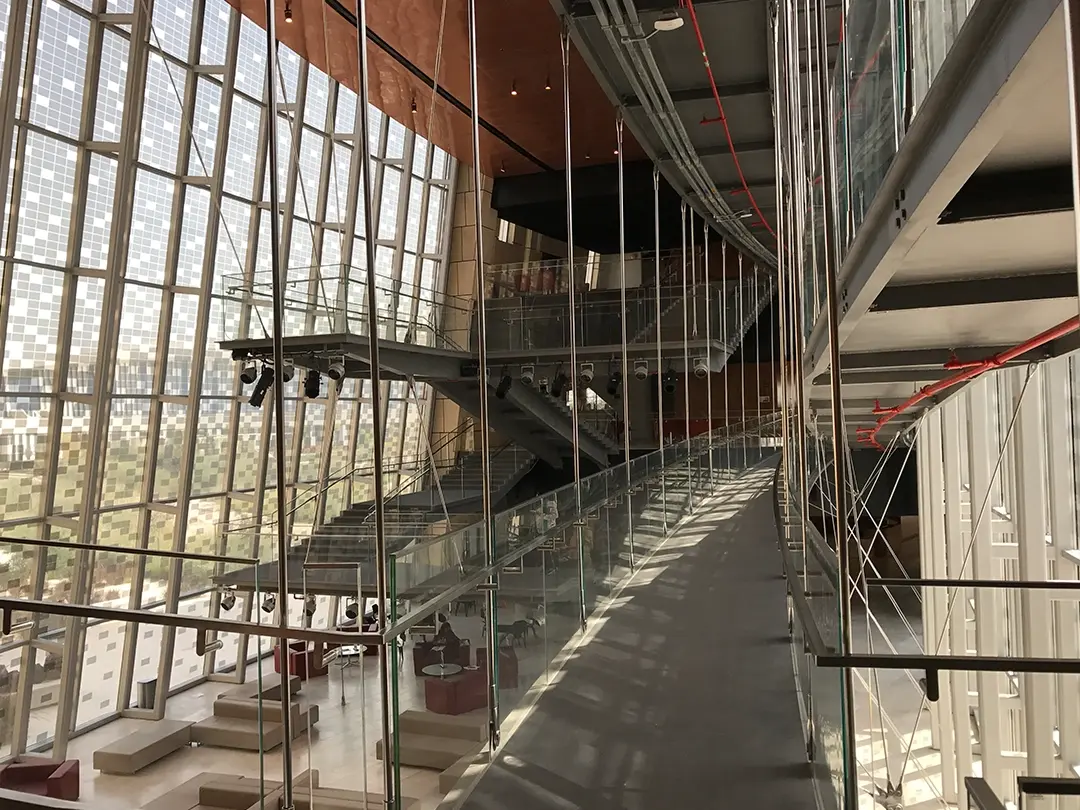 interior decorative architectural and structural supports for elevated walkways