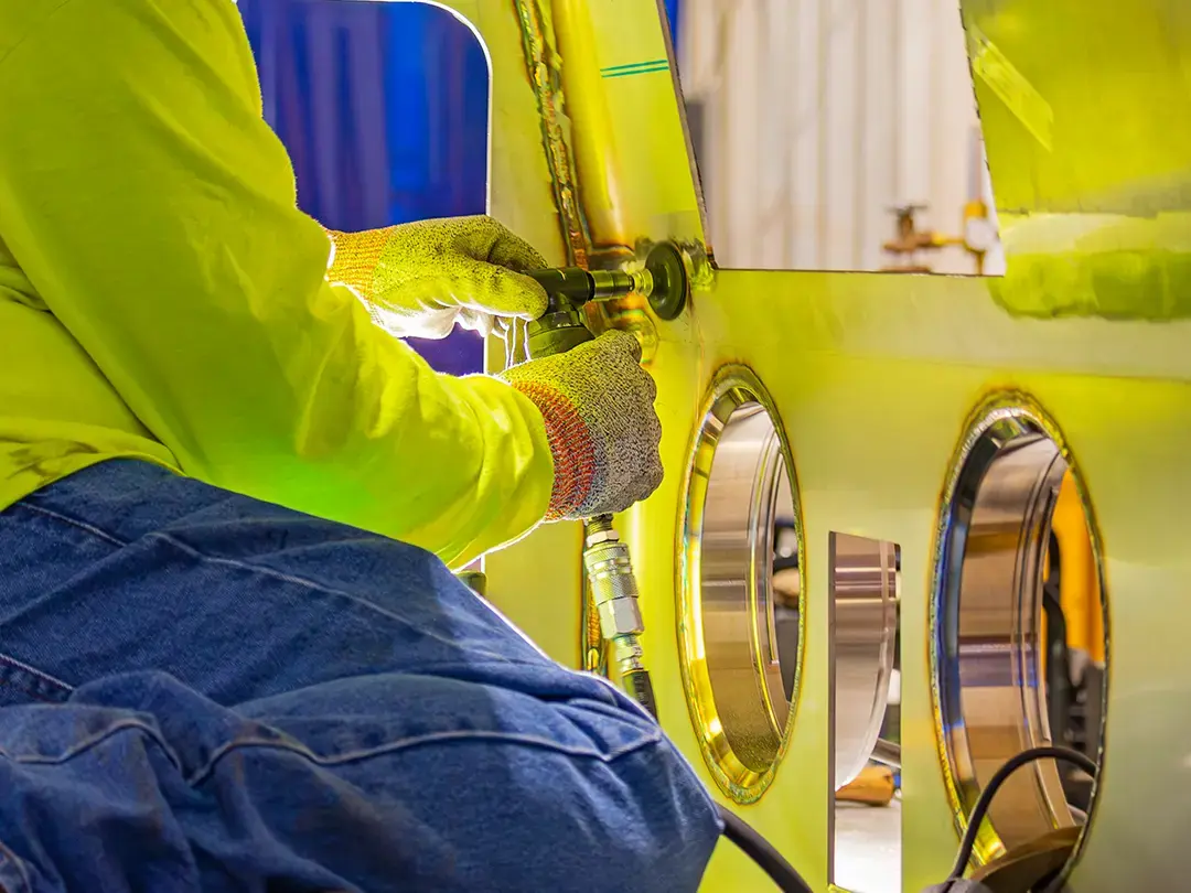 closeup of fabrication process - smoothing welds