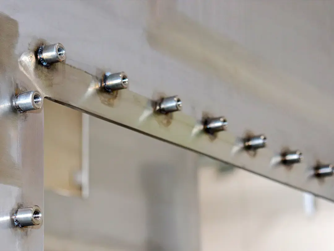 closeup of welded attachments