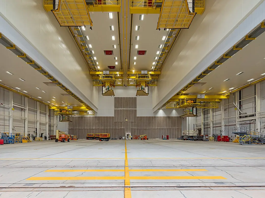 hangar interior with equipment and concrete markings