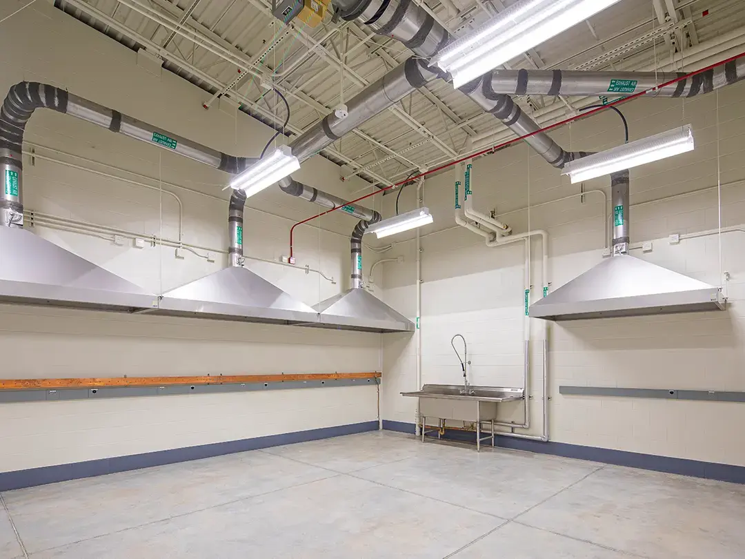 interior work area with fume hoods