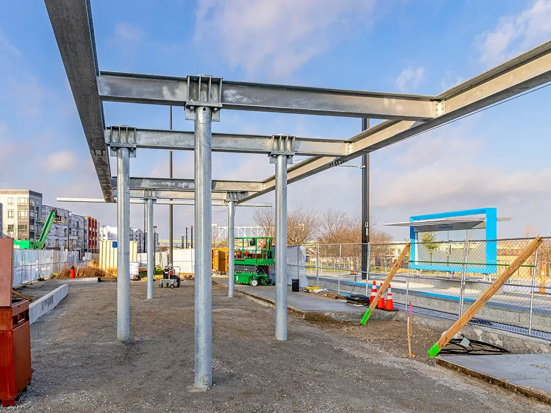 initial structure of pavilion overhead in place