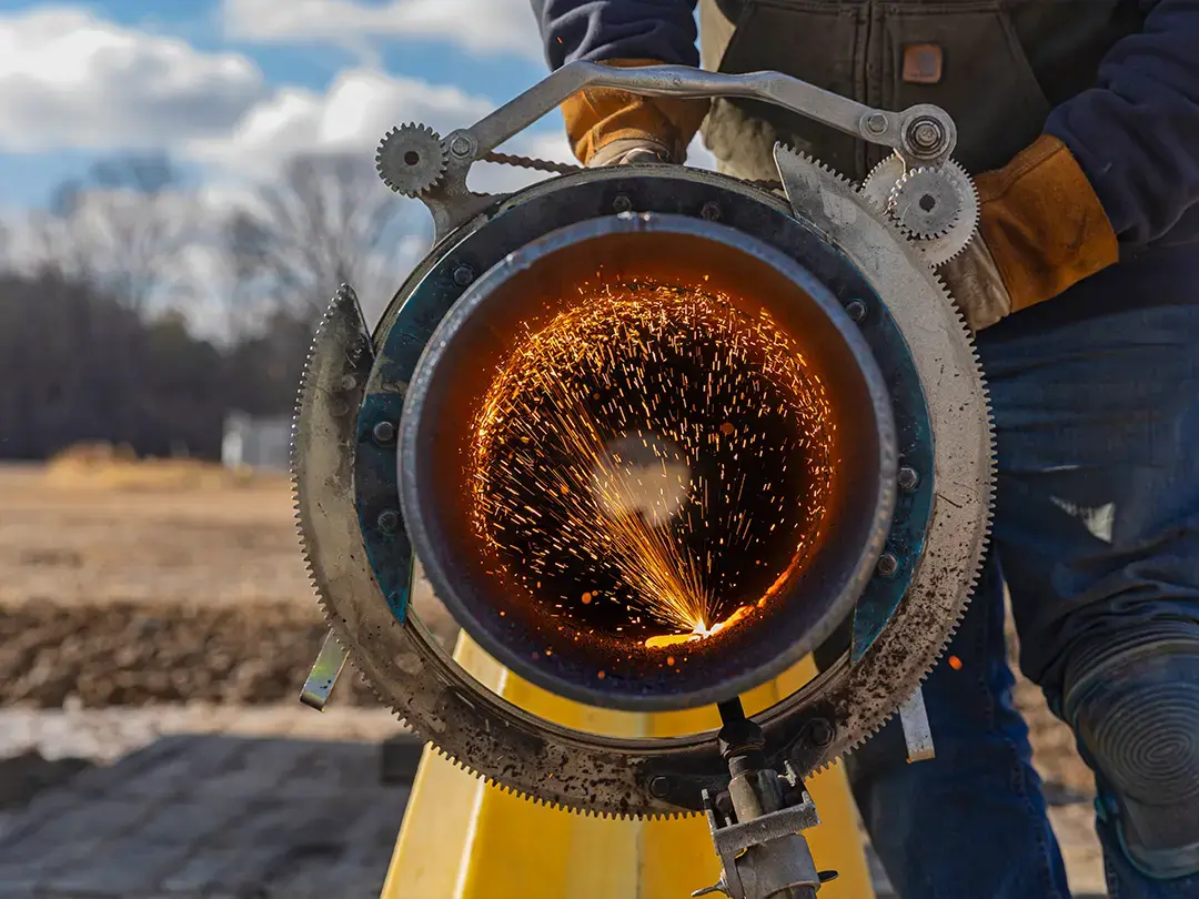 view of inside of pipe being cut on job site