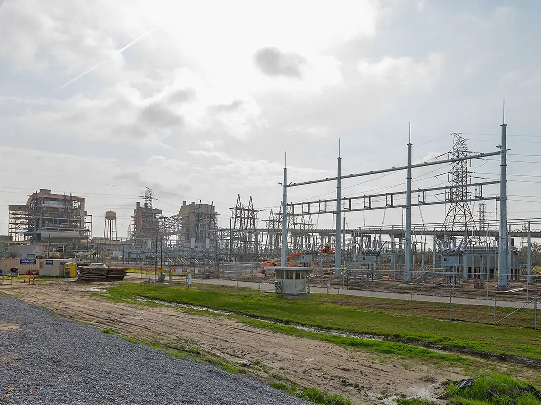 neighboring switchyard and retired power plant