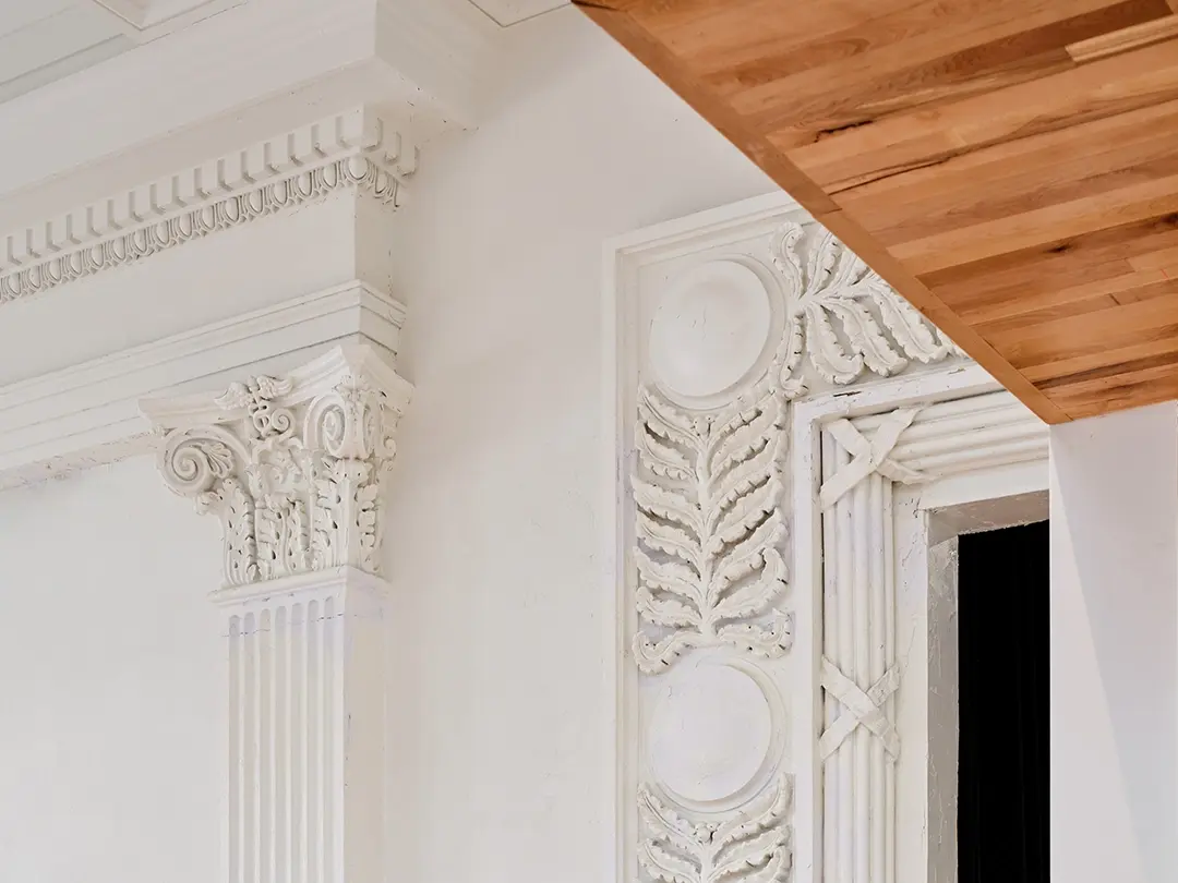 white building column and trim details
