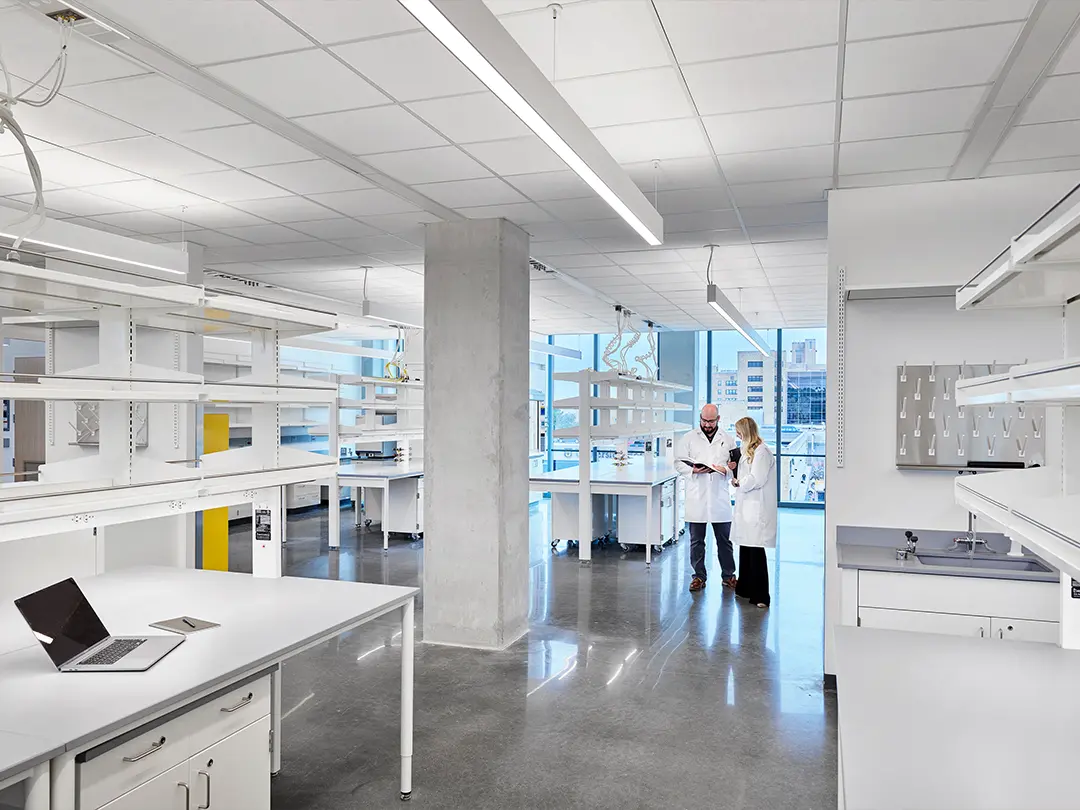 researchers consult in a laboratory setting