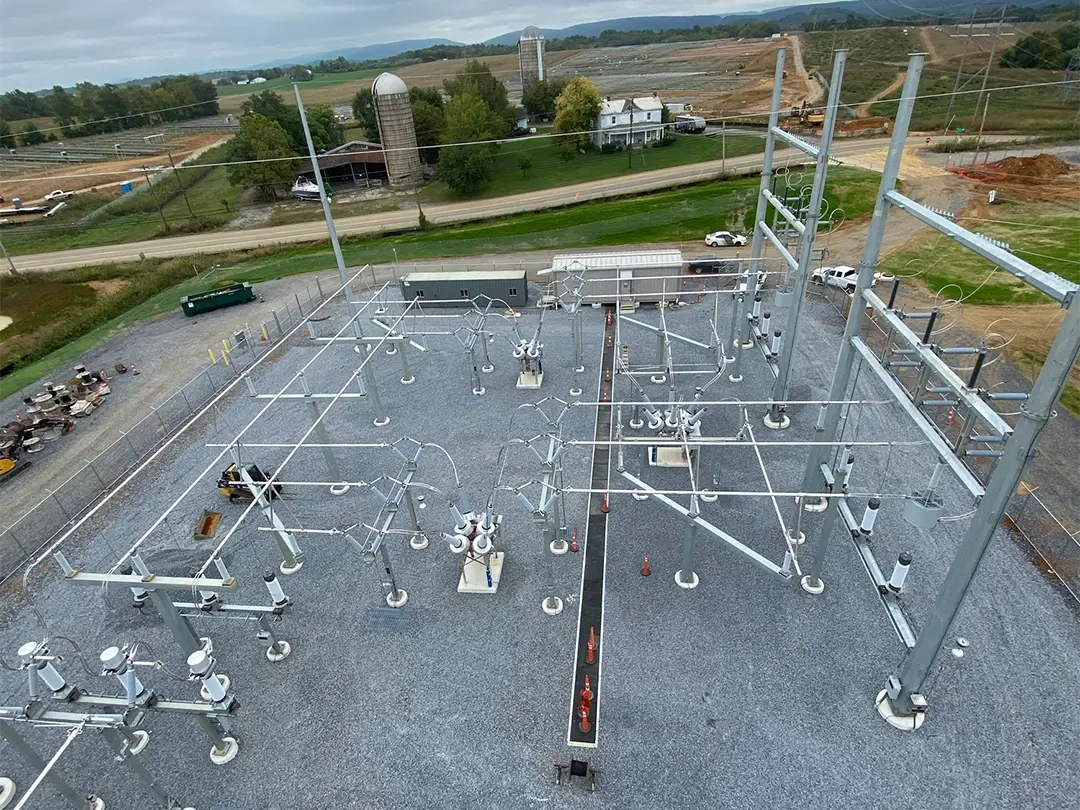 aerial view of substation site with equipment in place