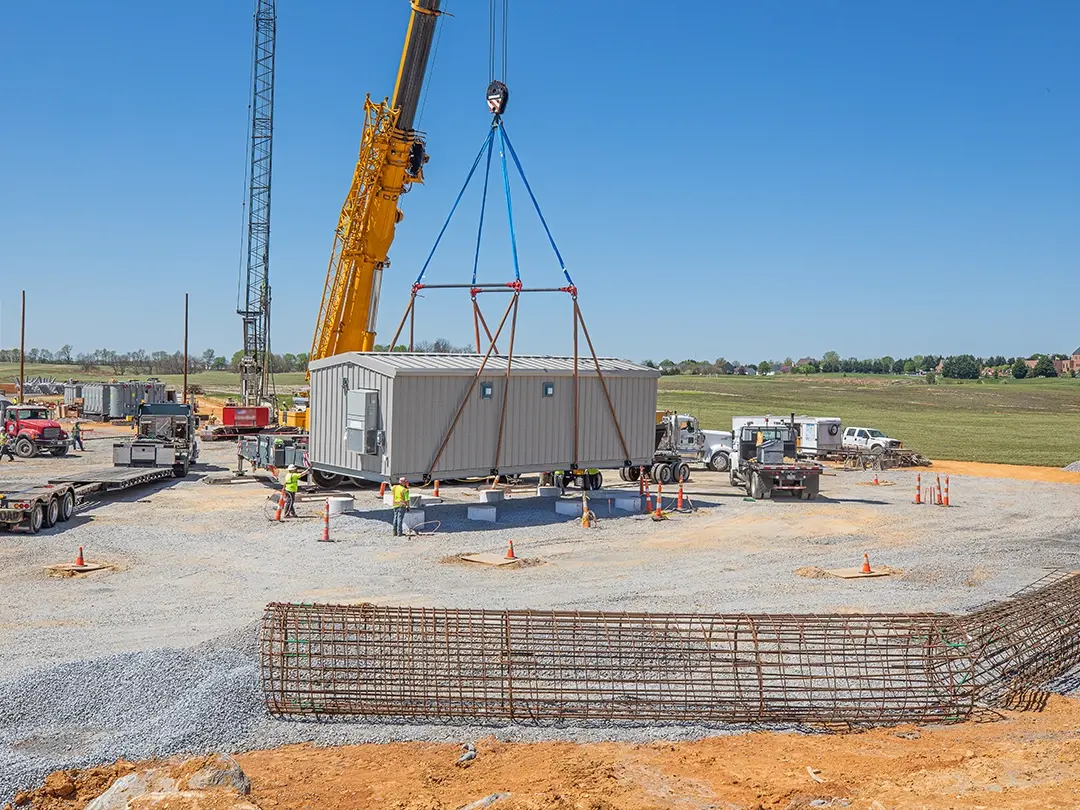 crane sets substation building
