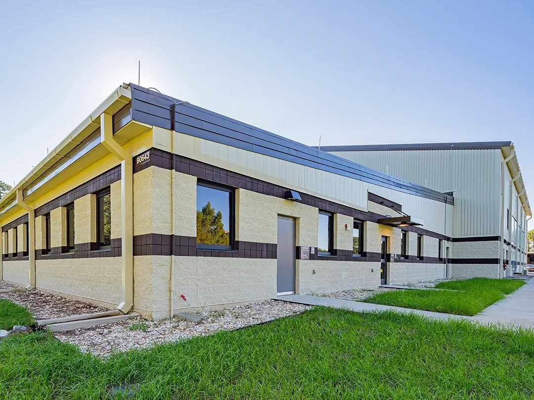 exterior view of administrative section of building