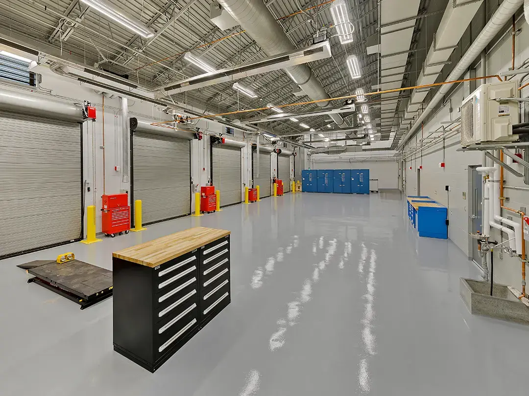 shop area with garage bay doors