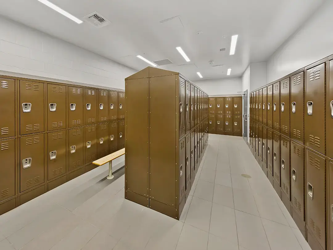 individual storage lockers in locker room