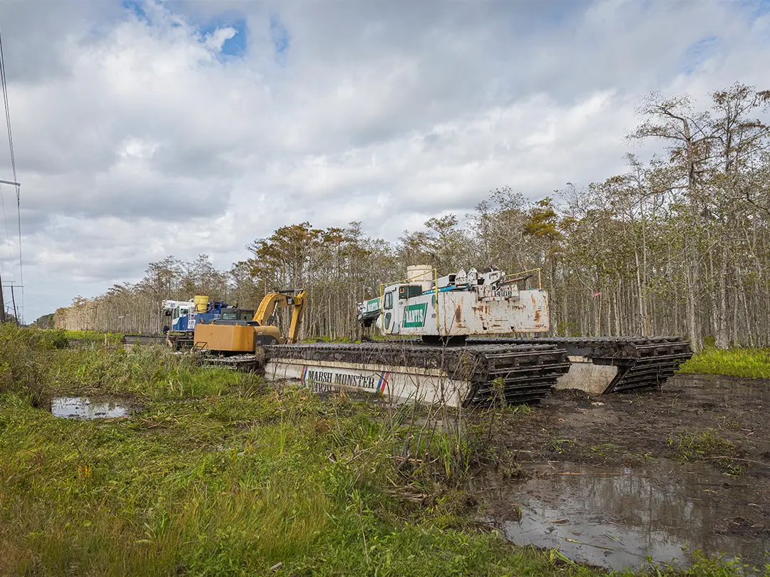 construction equipment in swampy conditions