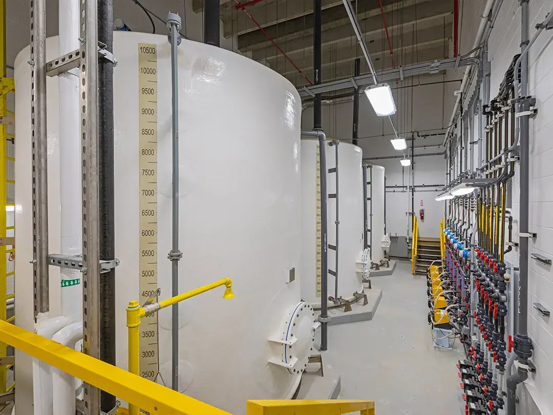 interior storage tanks and control valves