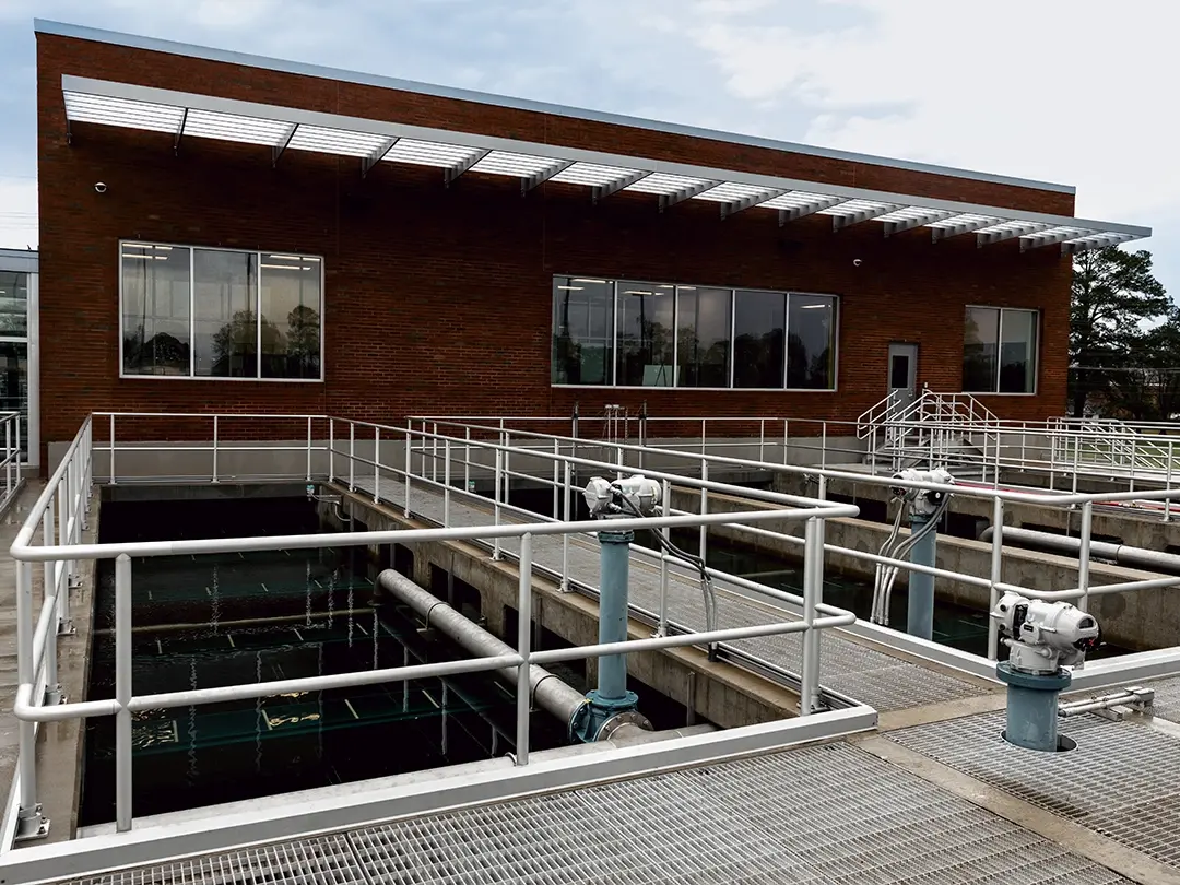 treatment basins outside water treatment plant building