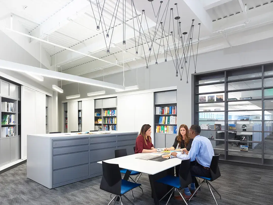 small team collaborating in a common space