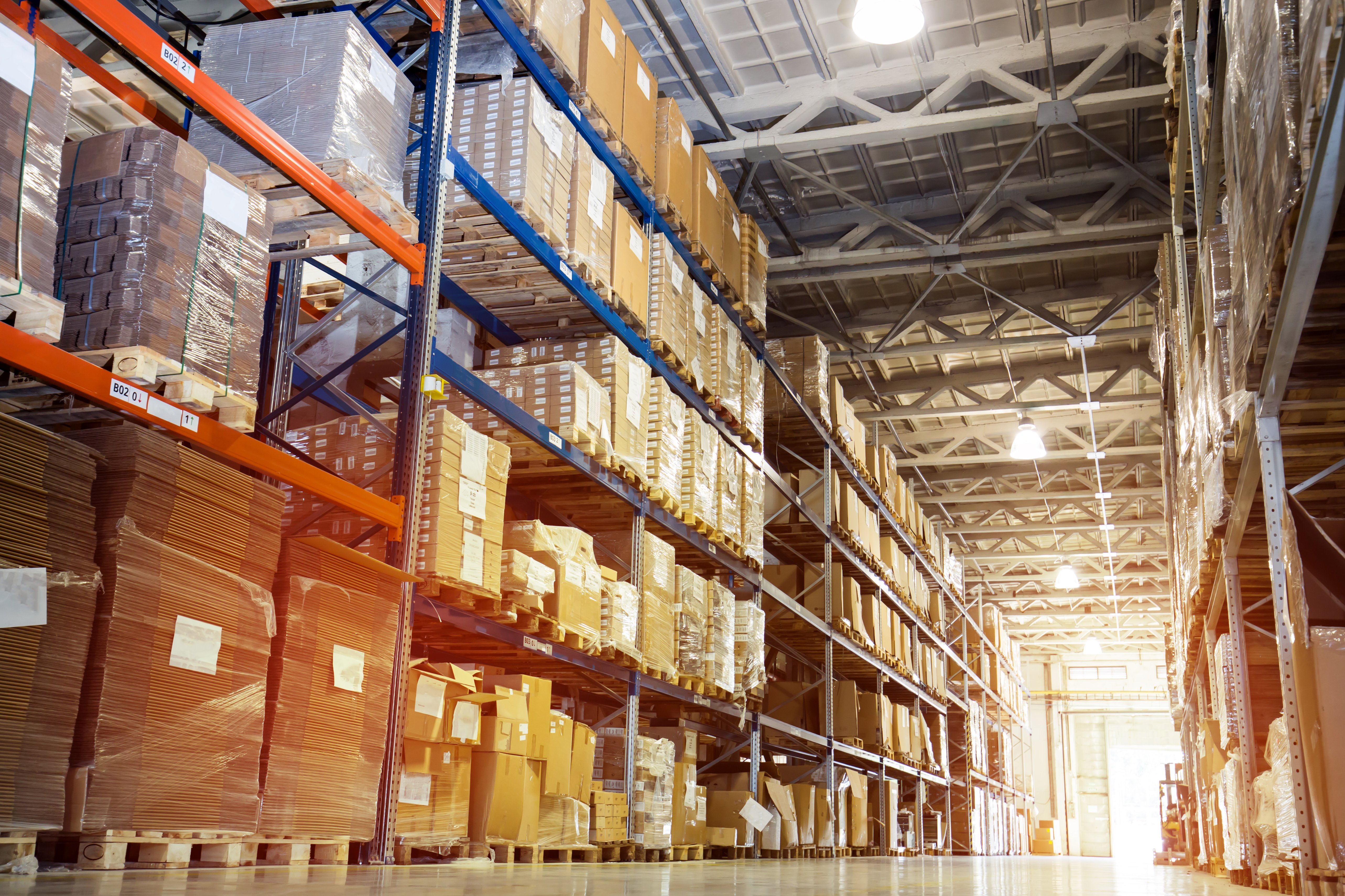 interior view of food and beverage warehouse shelves
